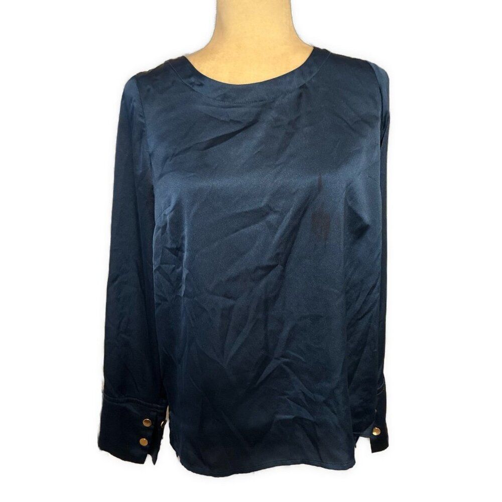 Fracomina Womens Navy Blue Long Sleeve Satin Top Large
